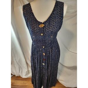 Vtge 24 Karat Size M Navy Blue Geometric Rayon Maxi Dress